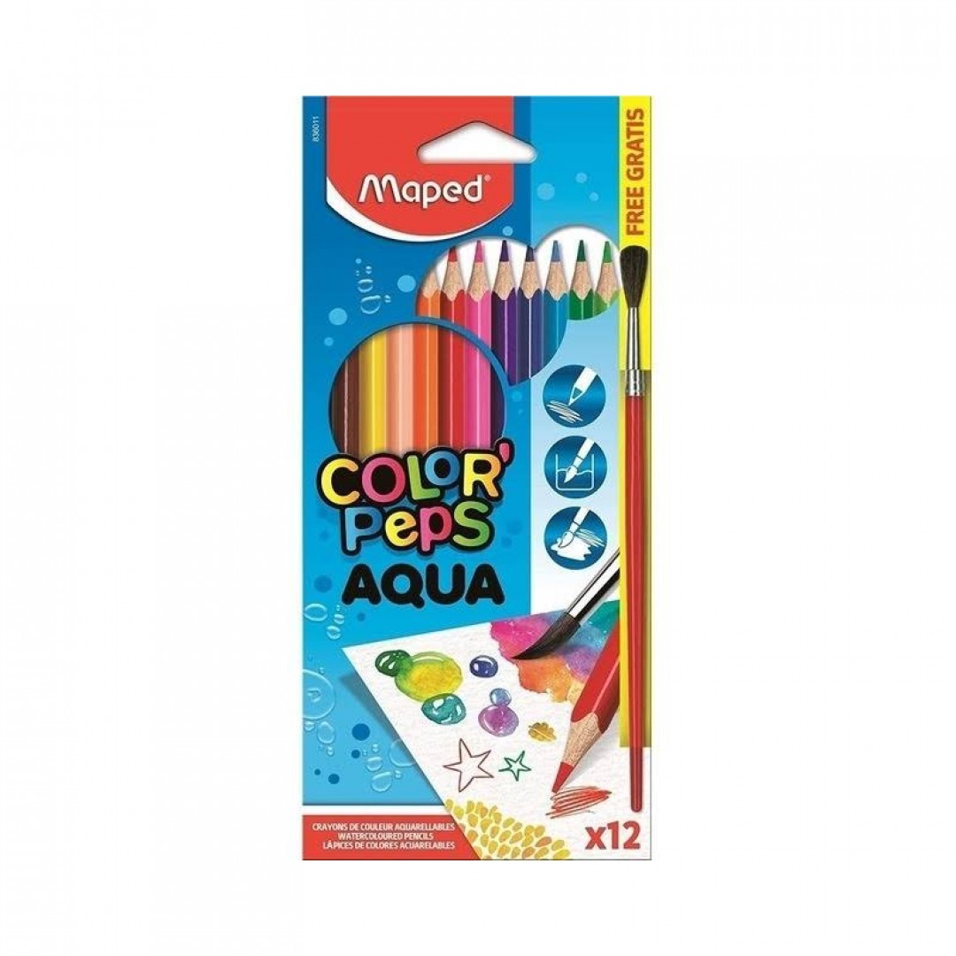 LÁPICES ACUARELABLES COLOR PEPS AQUA MAPED + PINCEL DE REGALO